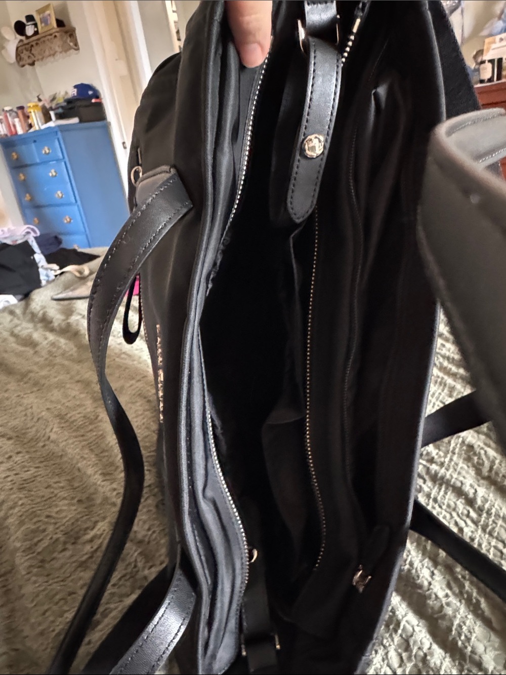kate spade Black Nylon Diaper Tote with Gold Hardware and Matching Changing Pad - Picture 3 of 4